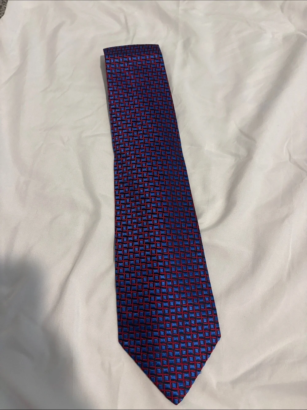 Charvet Men's Geometric Blue and Red Silk Tie